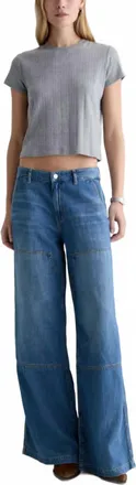 AG - Adriano Goldschmied Linen Low Slung Palazzo Jean In Galaxy