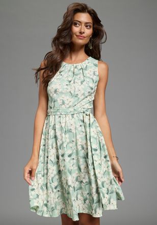 Laura Scott Sommerkleid LAURA SCOTT, Damen, Gr. 34, N-Gr, mint, gebl&uuml;mt, Jersey, Obermaterial: 95% Polyester, 5% Elasthan, gebl&uuml;mt, ausgestellt mini, Rundhals, Kl