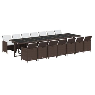 vidaXL Set Comedor De Jard&iacute;n 15 Pzas Con Cojines Rat&aacute;n Pe Marr&oacute;n Vidaxl