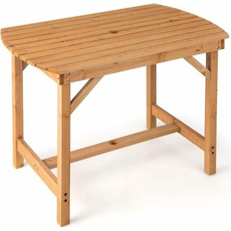 Costway Tavolo da Giardino in Legno Massello, Tavolo da Esterno e Interno con Foro per Ombrellone da 4-6 Persone, Tavolo per Patio, Cortile e