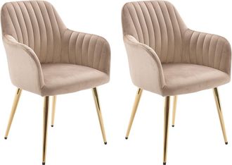 Vente-Unique Lote de 2 sillas con brazos de terciopelo y metal dorado - Beige - ELEANA