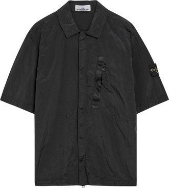 Stone Island Crinkled Nylon Overshirt - Black - XL