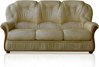 VENTE-UNIQUE.COM Sof&aacute; fijo 100% piel 3 plazas beige 183x91cm