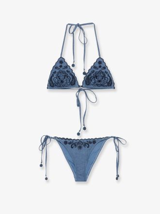 Zimmermann Bikini Aster in denim con ricami all-over - ZIMMERMANN - gender_Woman