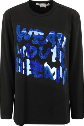 Comme Des Garçons Long-Sleeved T-Shirt With Glitter Applied Print