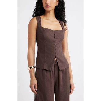 Open Edit Sweetheart Neck Linen Blend Top in Brown Seal at Nordstrom, Size Xx-Small
