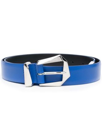 Alberta Ferretti geometric-buckle leather belt - women - Calf Leather - S - Blue