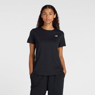 New Balance Donna Sport Essentials Heathertech T-Shirt in Nero, Maglia di Poliestere, Taglia XS