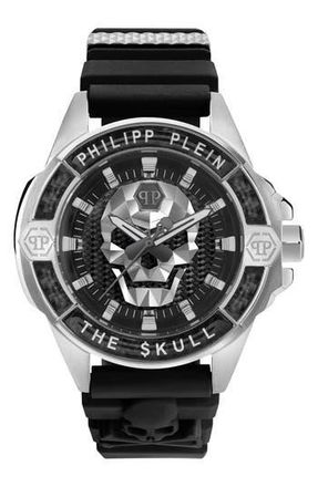 Philipp Plein The $kull Silicone Strap Watch, 44mm in Stainless Steel at Nordstrom Rack