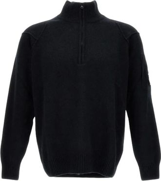 C.P. Company Turtlenecks, male, Black, Size: 2XL Lambswool Half Zip Sweater