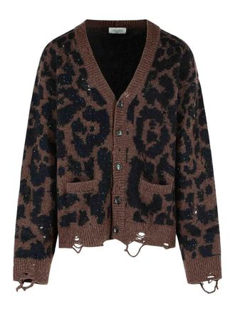 Laneus Leopard Jacquard Cardigan