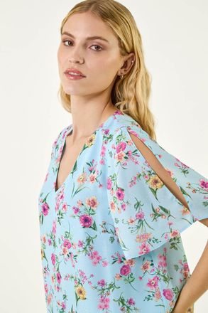 Roman Floral Print Angel Sleeve Top