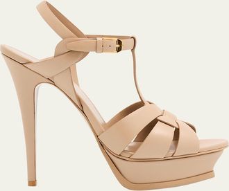 Saint Laurent Tribute Leather T-Strap Platform Sandals