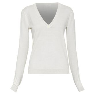 Theory cream silk blend v neck long sleeve sweater