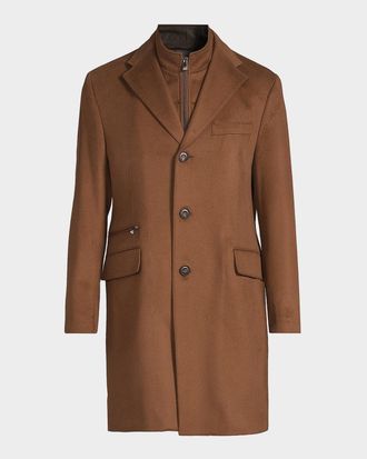 Corneliani Men & apos;s Virgin Wool Single-Breasted Top Coat with Zip Insert
