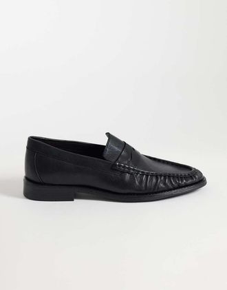 Noak mocassini neri in pelle con punta arricciata, made in Portugal-Nero