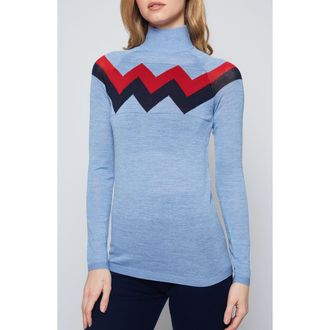 L'Etoile CHEVRON MOCK NECK SWEATER in Light Blue at Nordstrom, Size Large