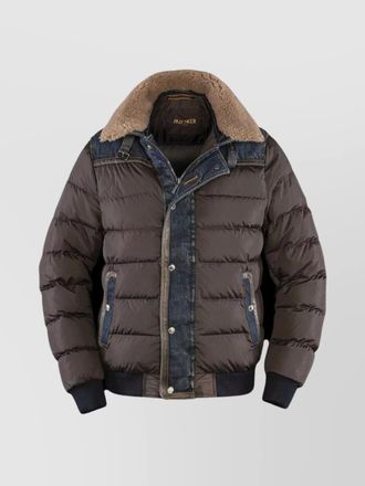 Moorer denim trimmed shearling collar padded jacket