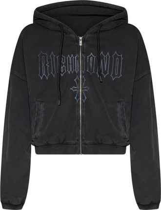 John Richmond Felpa con cappuccio e logo frontale - Heren - Vesten met rits - Zwart - XL - Hoodies & sweatvesten