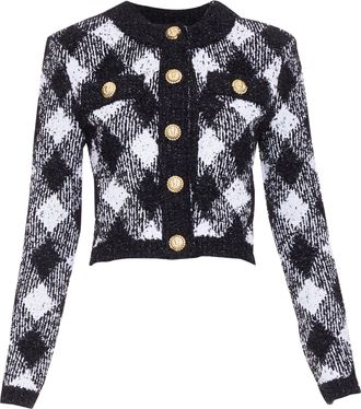 Balmain houndstooth check knit crop cardigan