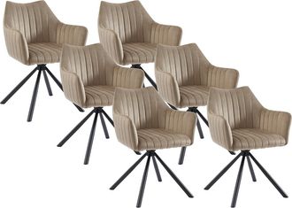 Pascal Morabito Conjunto de 6 sillas con brazos de terciopelo y metal - Beige - IZIALI de Pascal MORABITO