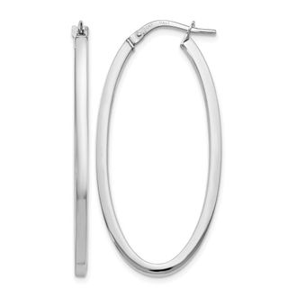 Diamond2Deal 10K White Gold Oval Shape Hinged Hoop Earrings