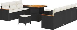 vidaXL Garden Sofa Set with Cushion 10 pcs Black Poly rattan Vidaxl