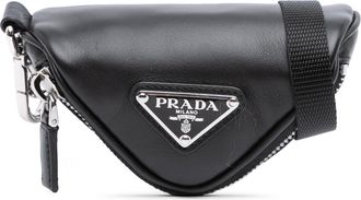 Prada Pre-owned Womens Mini Soft Nappa Triangle Pouch - Black Leather - One Size