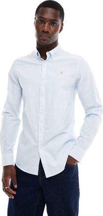 Farah Brewer slim fit long sleeve striped shirt in blue