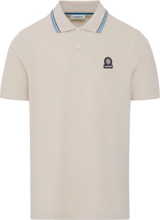 Sandbanks Mens STRIPE TAPE POLO STONE - Beige Cotton - Size Medium
