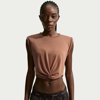 Nike Womens SKIMS Performance Cotton Blend Cropped Twist Tank Top in Brown | IV6645-263