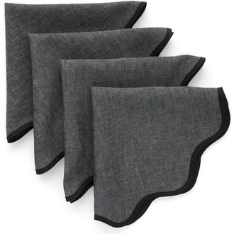 Solino Home Linen Dinner Napkins - Giselle Scallop Edge, 20 Round in Black And Charcoal Grey at Nordstrom, Size Large