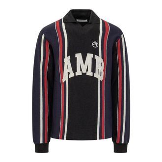 AMBUSH Polo Shirts, male, Blue, Size: S Long Sleeve Embroidered Polo