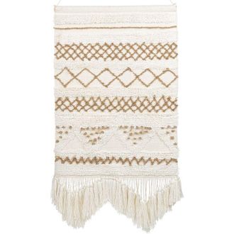 Beliani Decoraci&oacute;n De Pared De Algod&oacute;n Beige Claro Marr&oacute;n Claro 60 X 83 Cm A Mano Borlas Bazdan