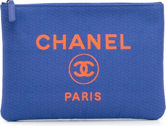 Chanel Pre-owned Womens Medium Tweed Deauville O Case Clutch - Medium Blue Textile - One Size