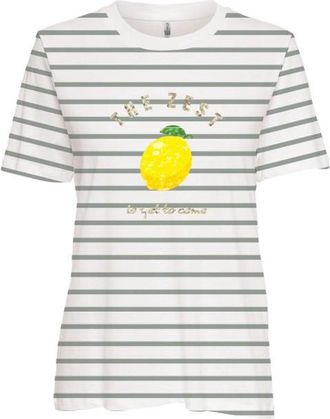 Only Kurzarmshirt ONLY ONLKITA S/S TEE JRS NOOS, Damen, Gr. XL, cloud dancer stripes:l.pas, sequins lemon, Jersey, Obermaterial: 100% Baumwolle, gestreift,