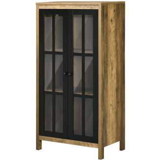 HOMCOM Credenza Moderna 60x35x120cm Marrone A 2 Ante In Vetro E Legno - Homcom