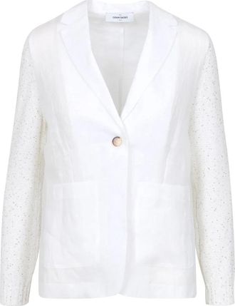 Gran Sasso Witte Linnen Katoenen Jas met Gebreide Mouwen - Dames - Blazers - Wit - L - Katoen - Jassen