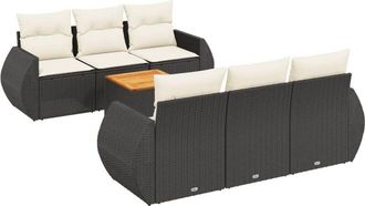 vidaXL Vidaxl - Set De Comedor De Jard&iacute;n 7 Pzas Y Cojines Rat&aacute;n Sint&eacute;tico Negro