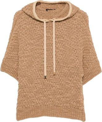 Fabiana Filippi Open-Knit Hooded Sweater - Dames - Hoodies - Bruin - S - Hoodies & sweatvesten