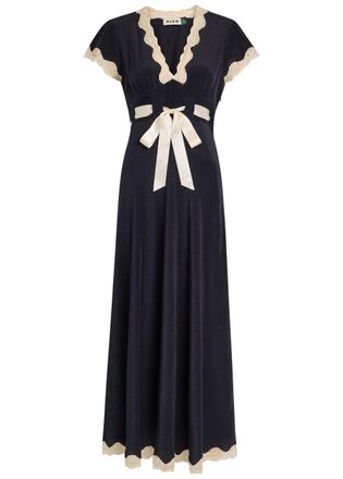 Rixo Rixo Marlice Ribbon Silk Midi Dress - Navy - 16 (UK 16 / XL)