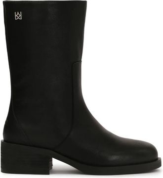 Kazar Leren laarzen met een slip-on brede bovenkant - Dames - Laarzen met Hak - Zwart - 35 EU - Leer - Schoenen