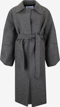 Harris Wharf London Langer Schurwollmantel mit Puff&auml;rmeln