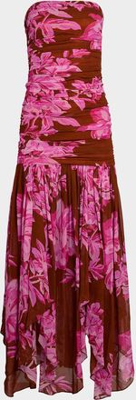 Retrofête Teryn Silk Chiffon Strapless Maxi Dress