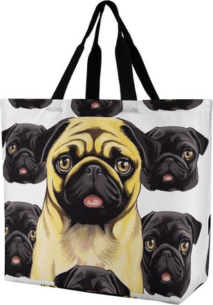 Generic Black Yellow Pug Women Handbag Durable Carry Bag Lightweight Handbags For Work College Beach