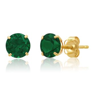 MAX + STONE 14k Yellow or White Gold 6mm Round Solitaire Gemstone Stud Earrings