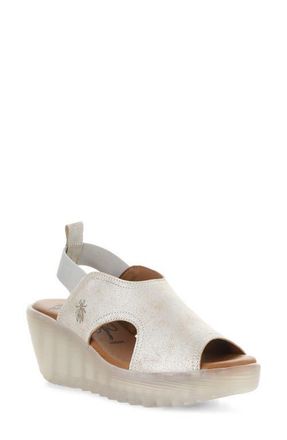 FLY London Liku Slingback Platform Wedge Sandal in Pearl at Nordstrom, Size 10-10.5Us