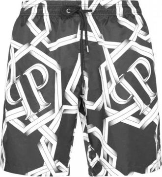 Philipp Plein Jogging Shorts PP Chains - Heren - Strandmode - Zwart - L - Polyester - Badmode