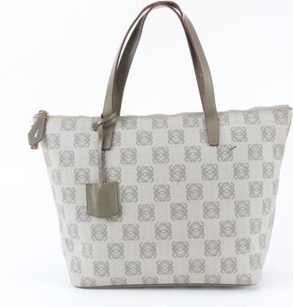 Loewe Gray Leather Coated Canvas Handbag Shoulder Bag Tote Bag (Pre-Owned)