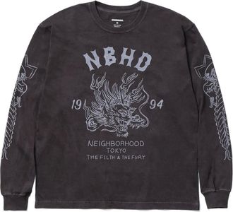 Neighborhood T-shirt met lange mouwen en drakenprint - Grijs